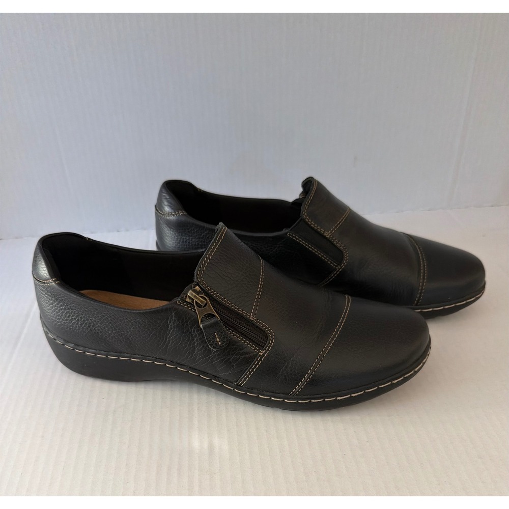 Clarks Loafers Collection Leather 10 Black Comfort Zip Up Casual Shoes